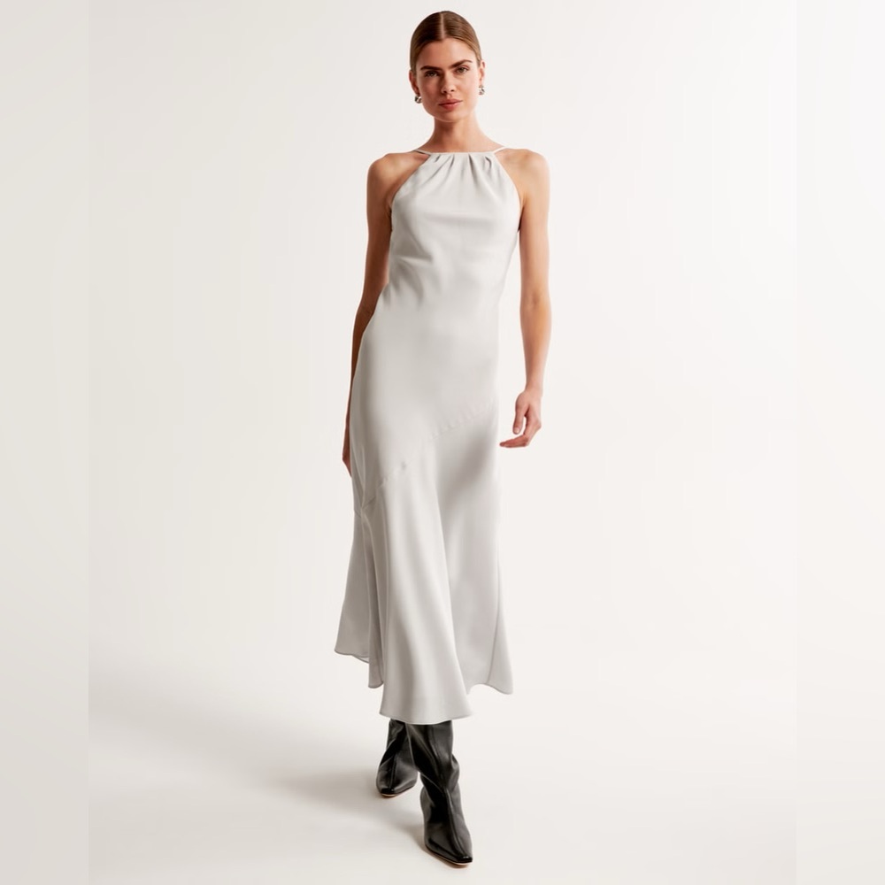 abercrombie and fitch High-Neck Maxi Dress small petite in light grey